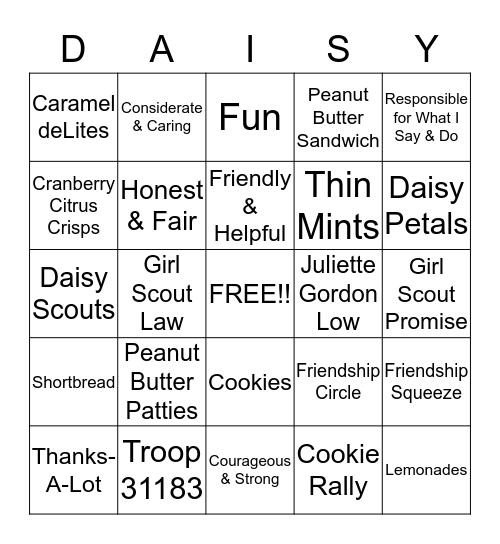 Daisy Bingo Card