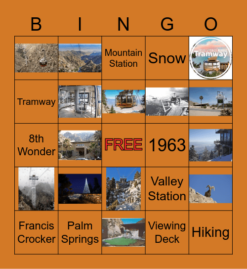 Palm Springs Aerial Tramway Bingo Card