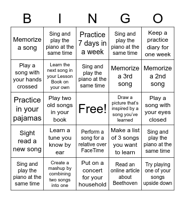 P I A N O Bingo Card