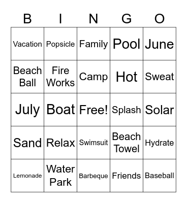 Summer Fun! Bingo Card