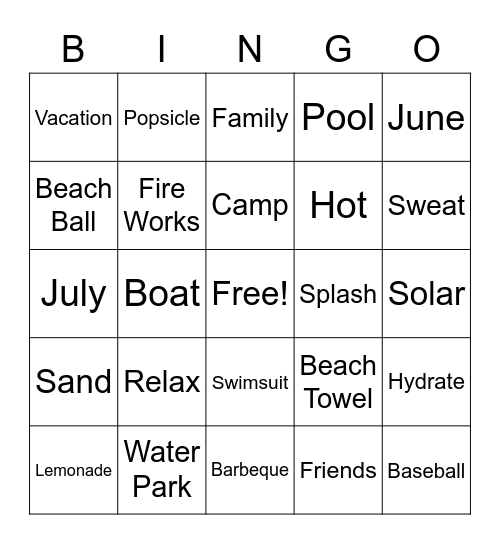 Summer Fun! Bingo Card