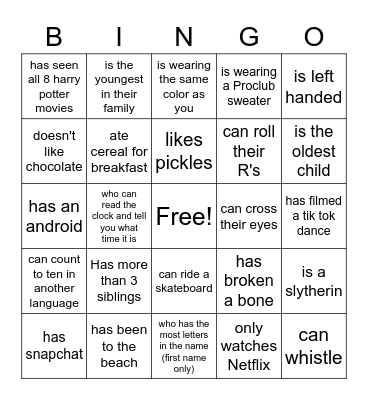 Find Someone who Bingo Card
