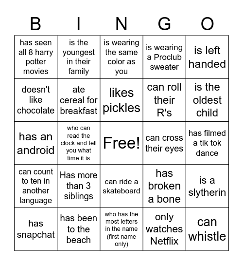 Find Someone who Bingo Card