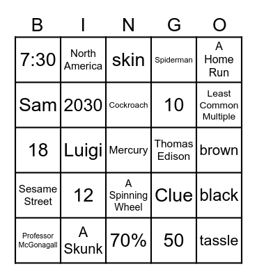 5th Grade Fun Trivia Bingo Card