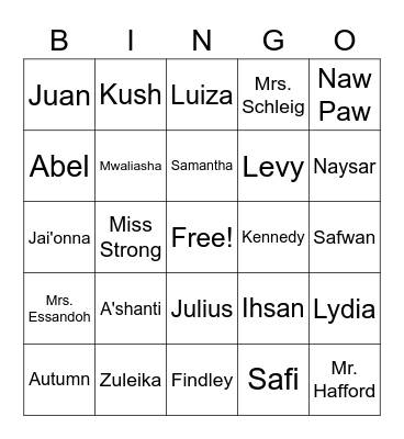 Findley Bingo Card