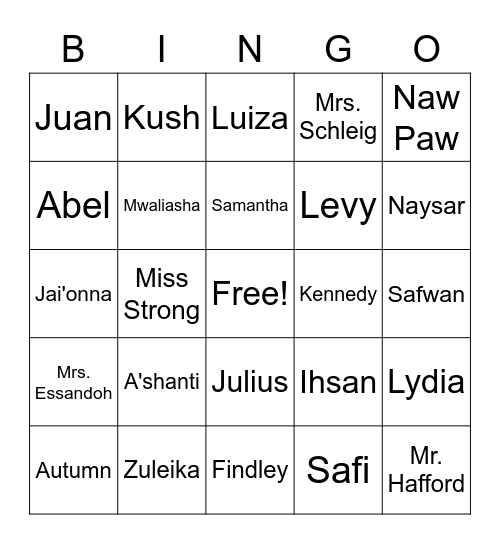 Findley Bingo Card