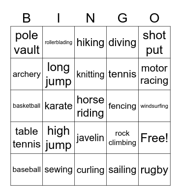 Sports Bingo Card