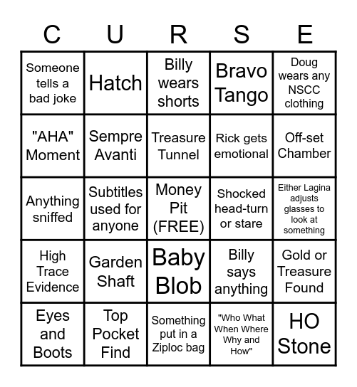 Curse of Oak Island Bingo Card