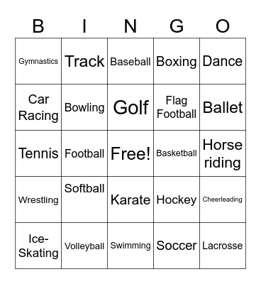 Sports Bingo Card