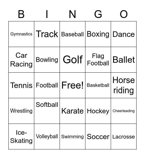 Sports Bingo Card