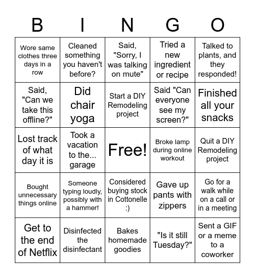 REMOTE WORK Bingo Card