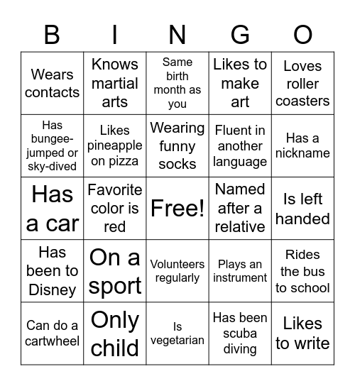Profile Bingo Card
