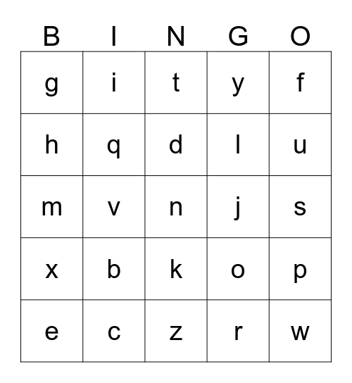 Alphabet Bingo Card