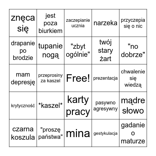 lekcja z mari jaki Bingo Card