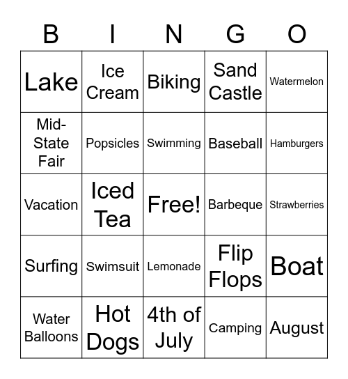 Summer Fun BINGO Card