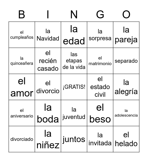 Fiestas - descubre 1 lección 9 Bingo Card