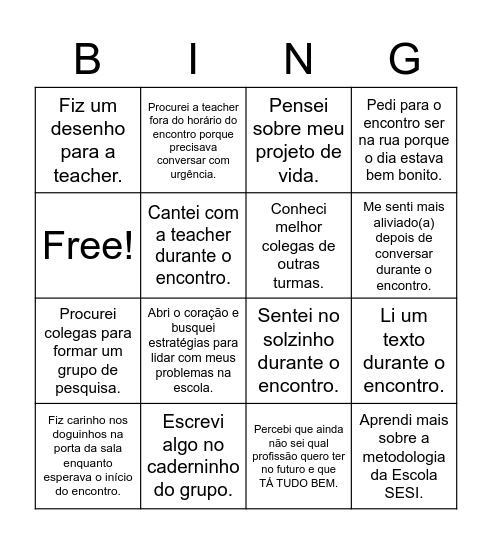 BINGO DO ARTICULADOR- Bingo Card
