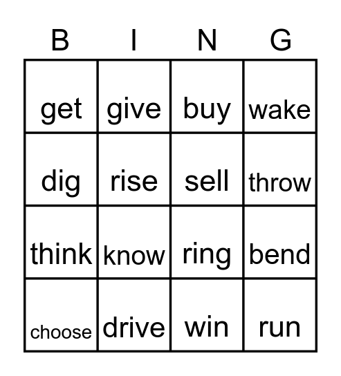 Irregular PT Verbs: Group 1 Bingo Card