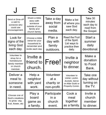 Harrold Zion Summer Bingo Card