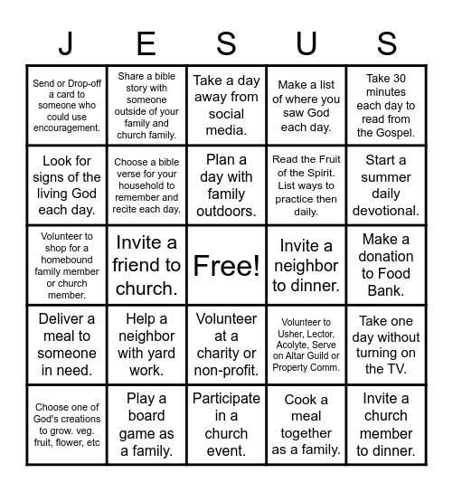 Harrold Zion Summer Bingo Card