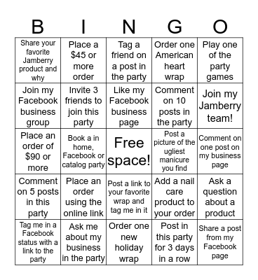Jamberry Bingo Card