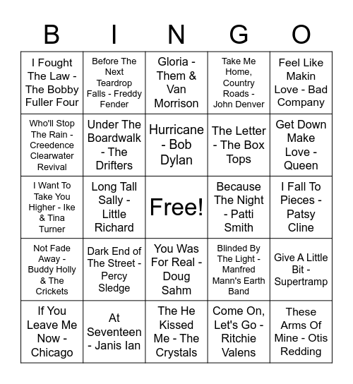 Oldies (50s/60s/70s) Bingo Card