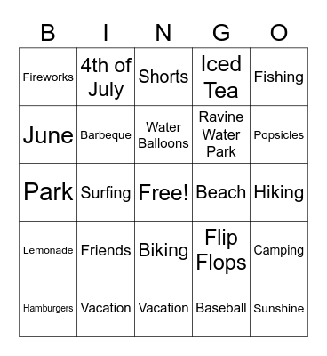 Summer Fun BINGO Card