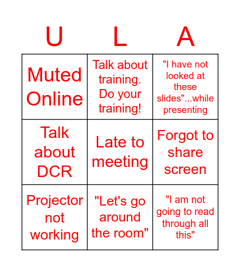 Zach's Staff Meeting BINGO Card
