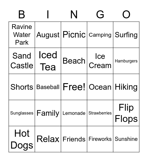 Summer Fun BINGO Card