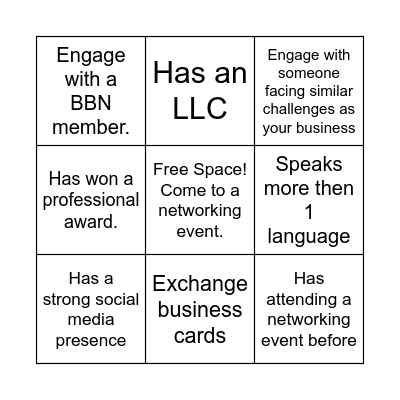 Business Bingo Card