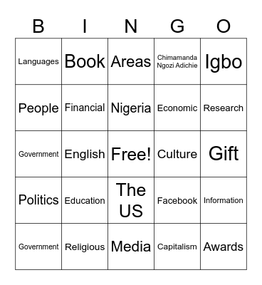 Purple Hibiscus Bingo Card