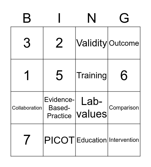 Evidence-Bing-No "O" Practice Bingo Card