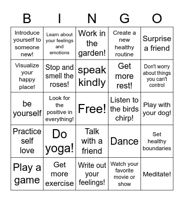 Self Care- Ways to Take Care of Yourself Bingo Card