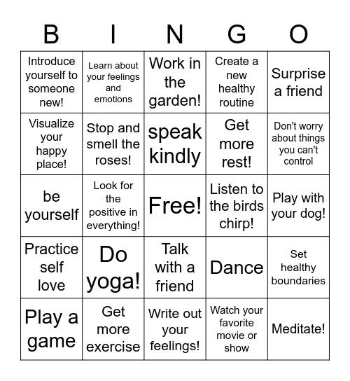 Self Care- Ways to Take Care of Yourself Bingo Card