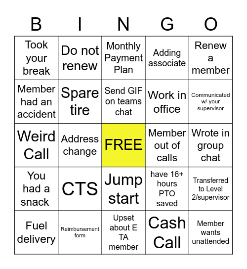 ERS Bingo Card
