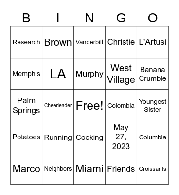 Christie's Bridal Shower Bingo! Bingo Card