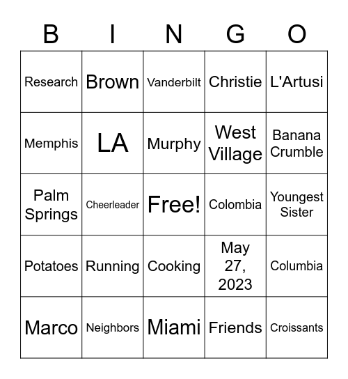 Christie's Bridal Shower Bingo! Bingo Card