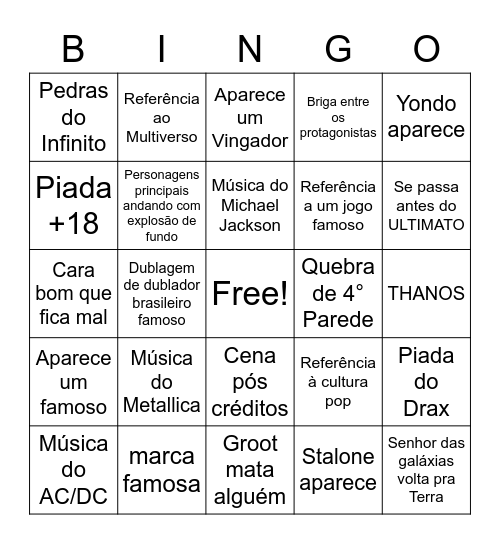 Bingo Guardiões da Galáxia 3 Bingo Card