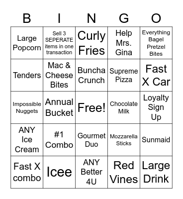 Concessions Bingo Card