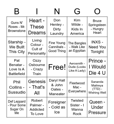 MUSIC BINGO - The 80s Bingo Card
