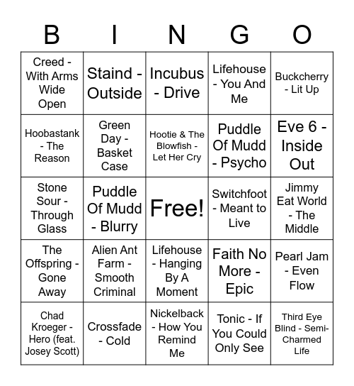 MUSIC BINGO - Divorced Dad Rock Bingo Card