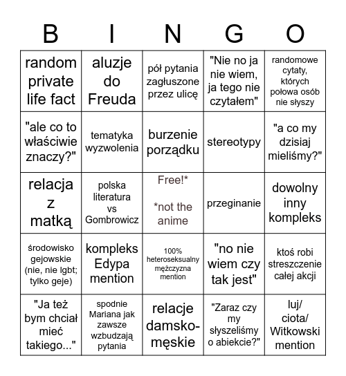 zajęcia z marianem Bingo Card