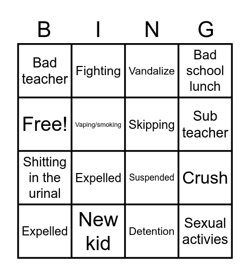 School Confessions 😈 BINGO Card