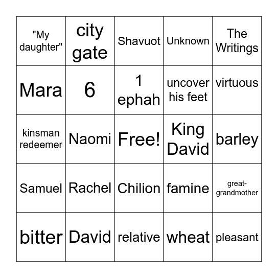 The Book of Ruth Bingo Card
