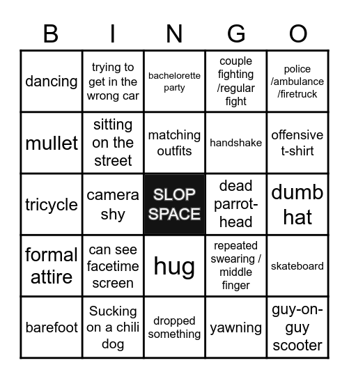 Sloppy Joes Bingo Card