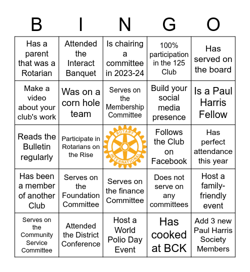 Imagine Rotary | Let's Get Engaged! Bingo Card