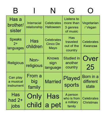 DIVERSITY Bingo Card