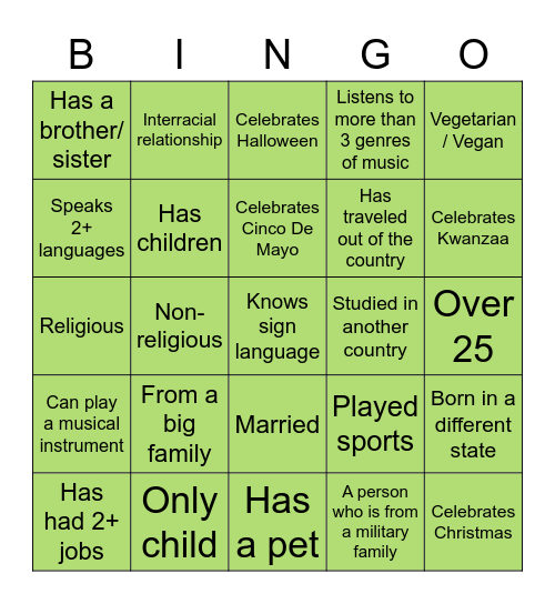 DIVERSITY Bingo Card