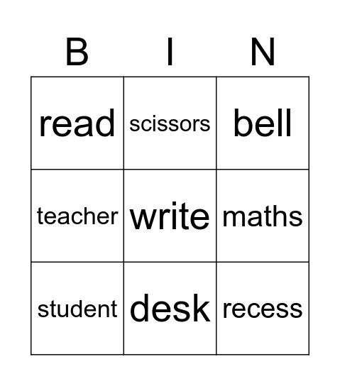 SCHOOL Bingo Card