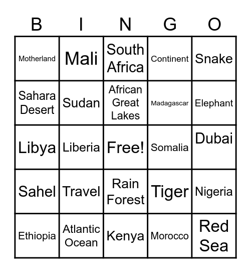 Motherland Bingo Card